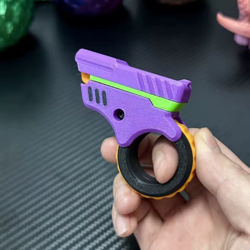 3D Printed Metal Hand Spinner Effective Stress Reduction Gun Shape Fidget Ring Adult Fidget Toys for Anxiety and ADHD Sufferers
