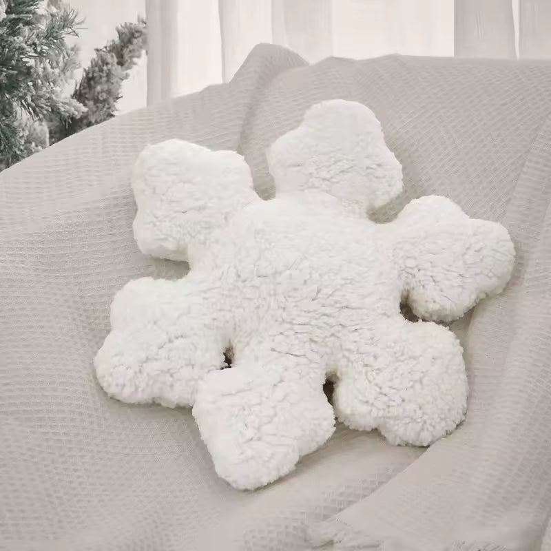 3D Snowflake Decorative Cushion Winter White Snowflake Shape Pillow Christmas Home Holiday Decoration Sofa Cojines for Bedroom